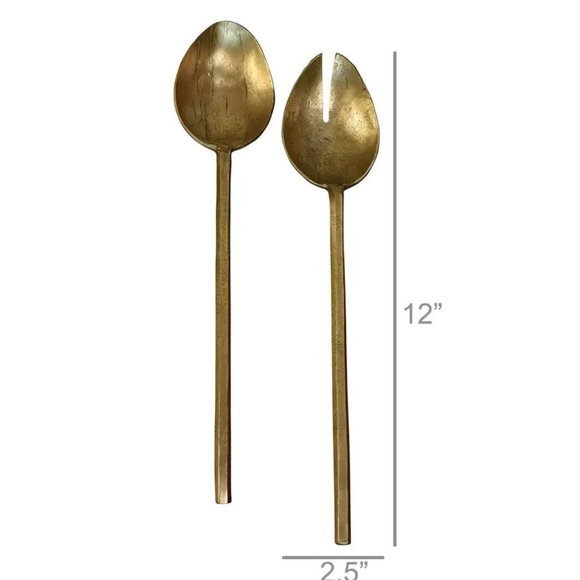 NEW! SET 2 Hendrix ANTIQUE Brass Salad Servers - Picture 3 of 3